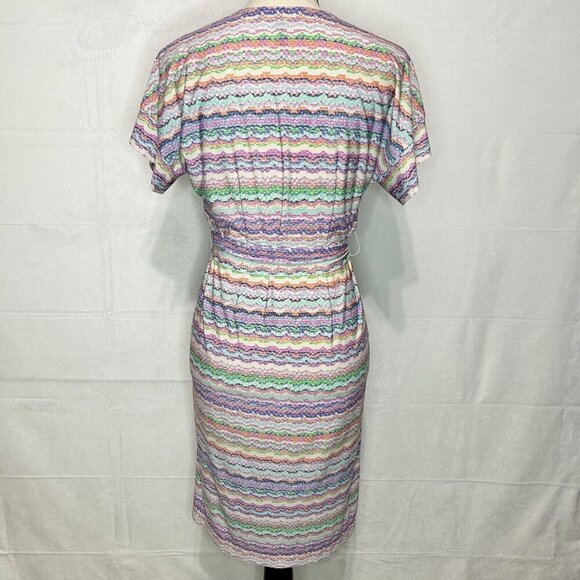 BCBG MaxAzria Multicolor Belted Tie-Back Dress V-Neck Surplice Stretch Sz S - Picture 6 of 8